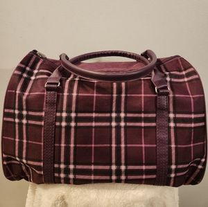 Purple plaid small duffel bag